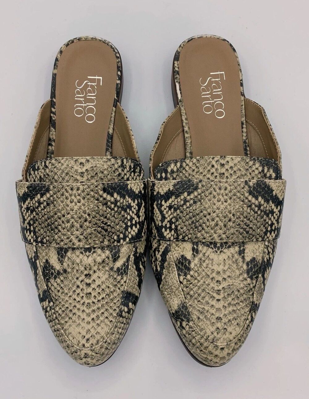 Franco Sarto Malesa Snake Print Mule Loafers 8.5M Quiet Luxury